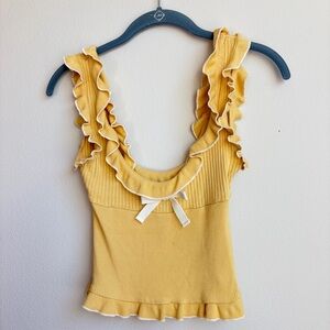 Kimchi Blue Yellow Ruffled Ribbed Tank with Bow